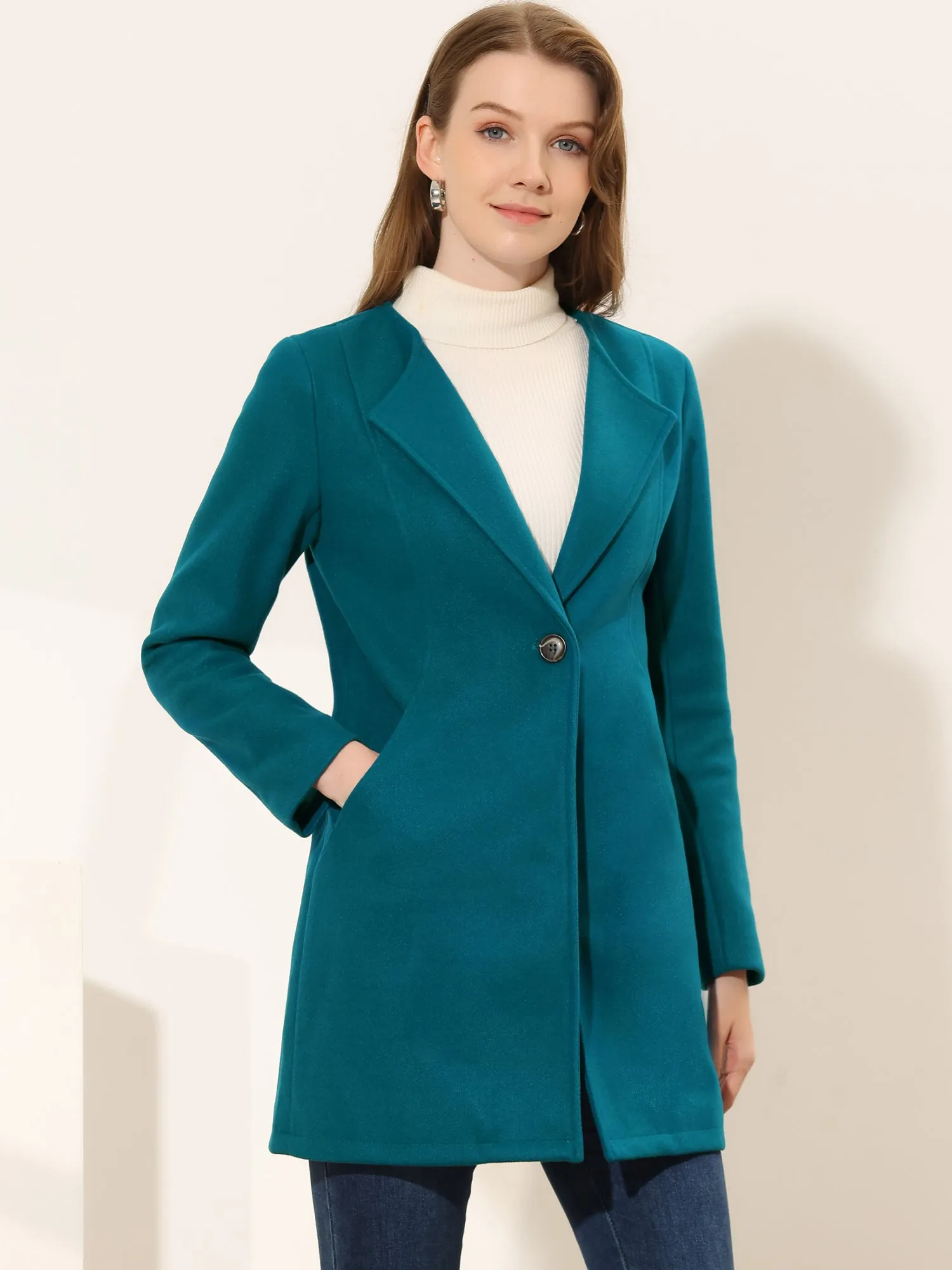 Mid-thigh Collarless Overcoat Single Breasted Outwear Winter Coat