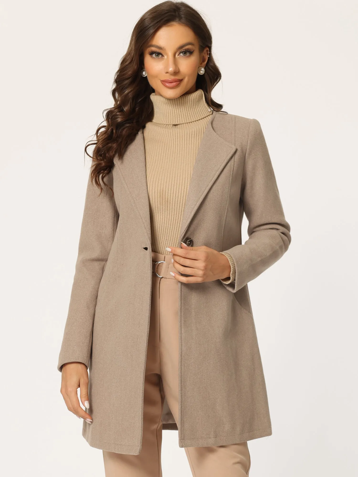 Mid-thigh Collarless Overcoat Single Breasted Outwear Winter Coat