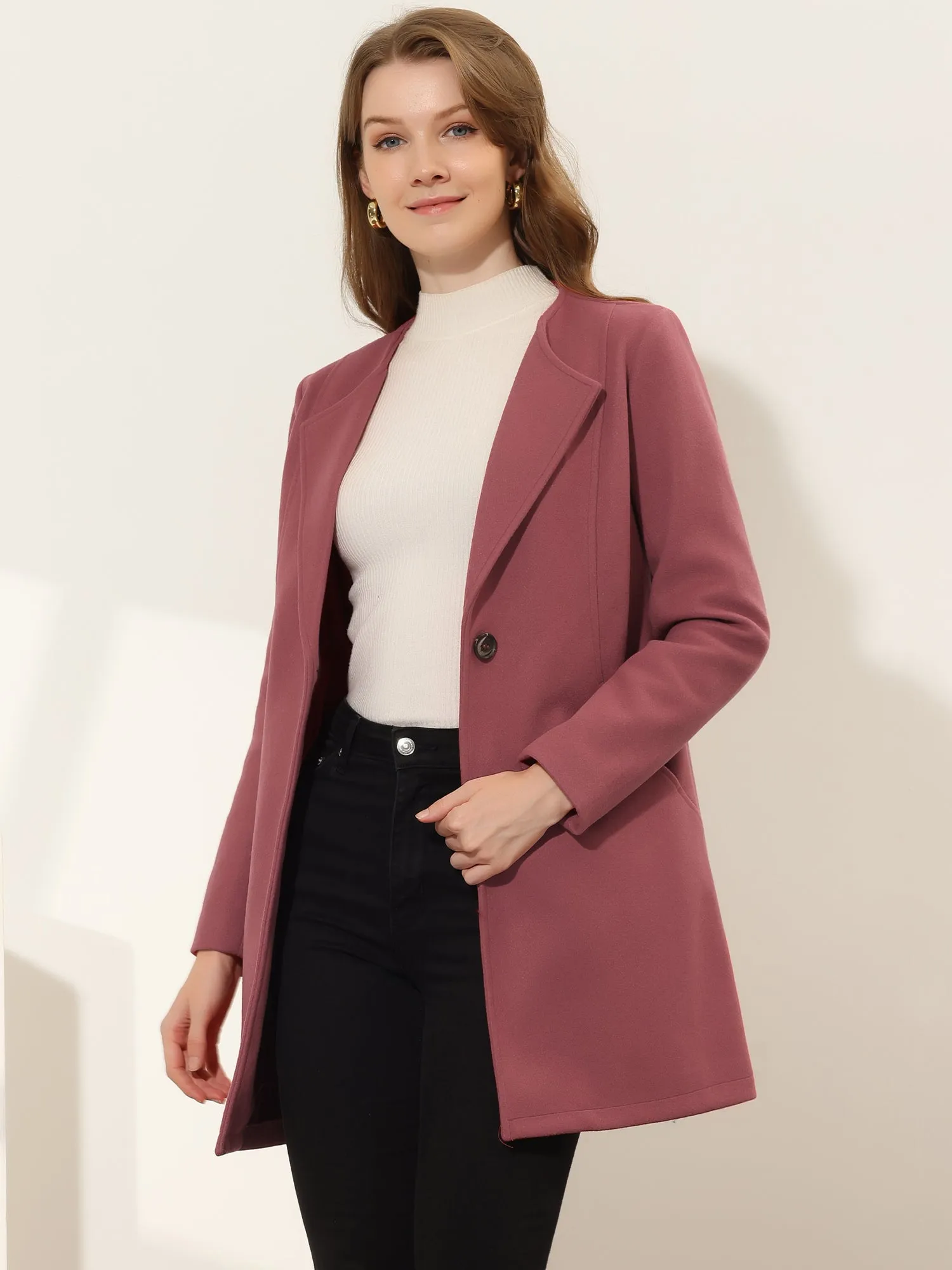 Mid-thigh Collarless Overcoat Single Breasted Outwear Winter Coat