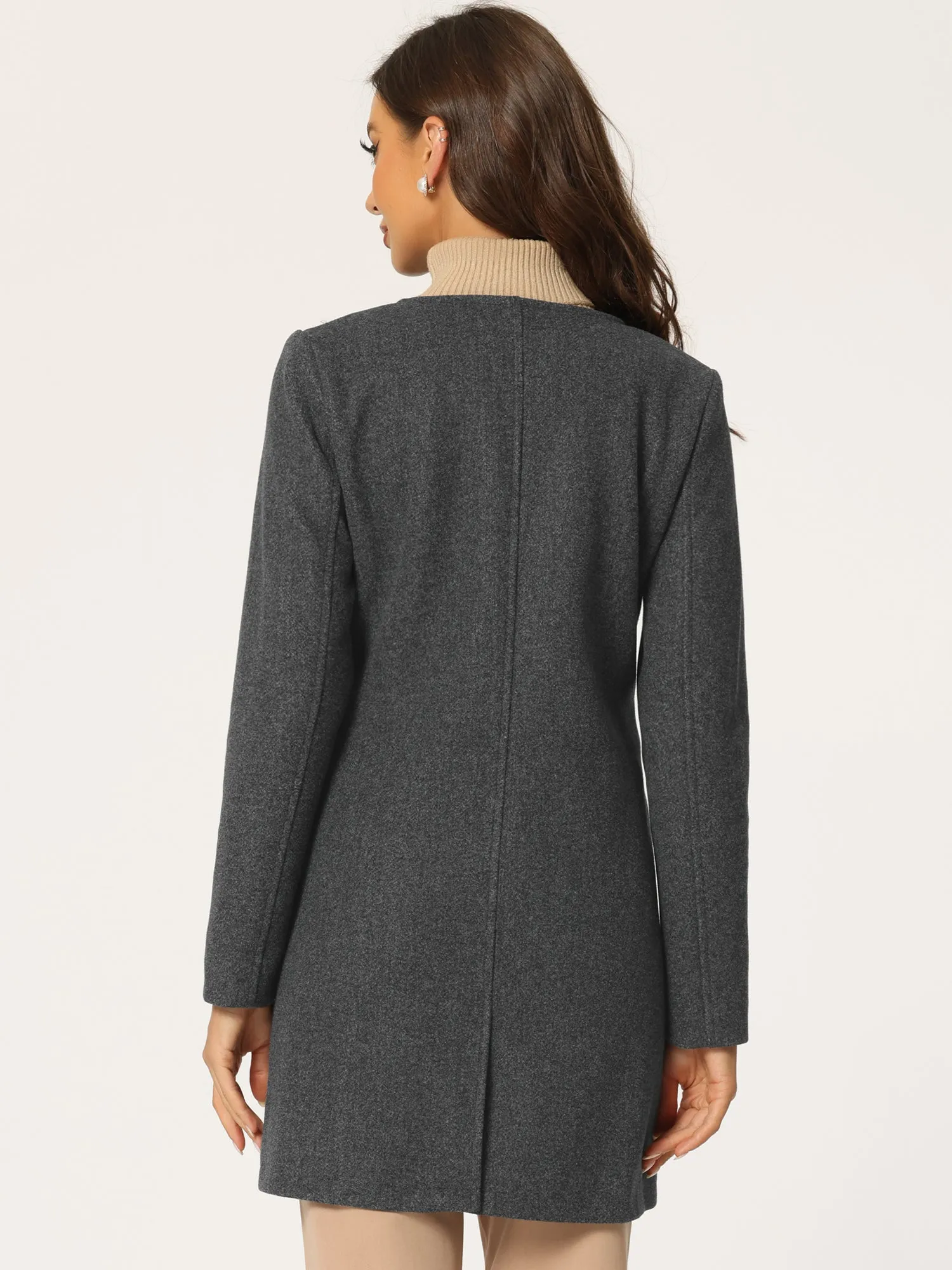 Mid-thigh Collarless Overcoat Single Breasted Outwear Winter Coat