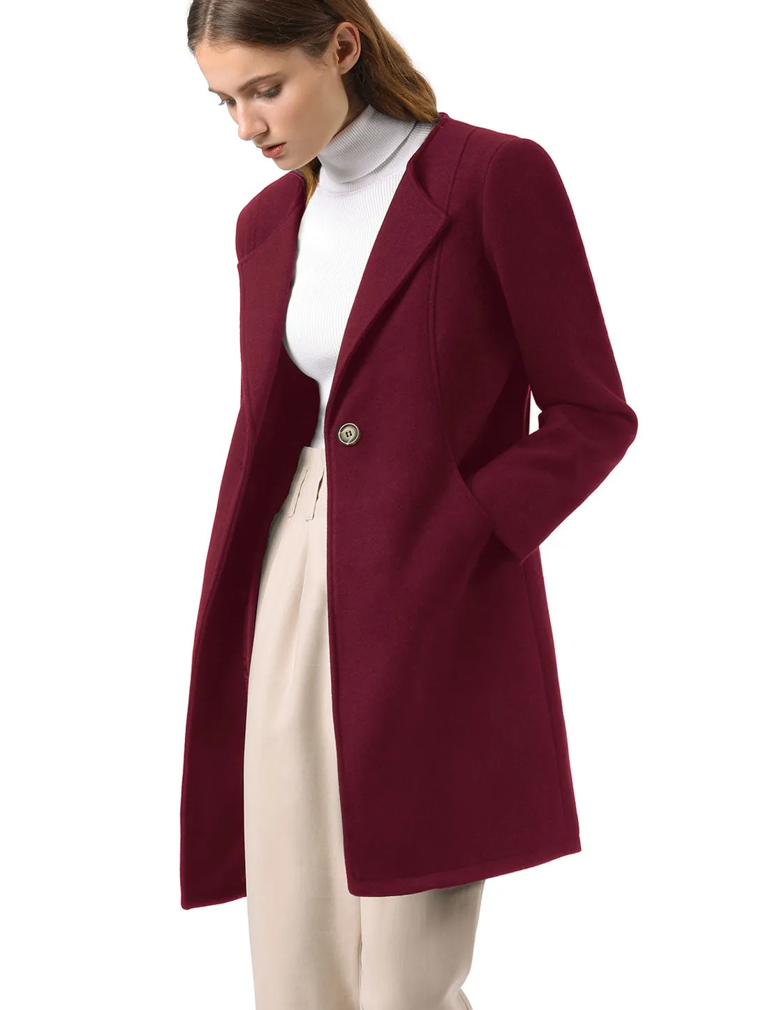 Mid-thigh Collarless Overcoat Single Breasted Outwear Winter Coat