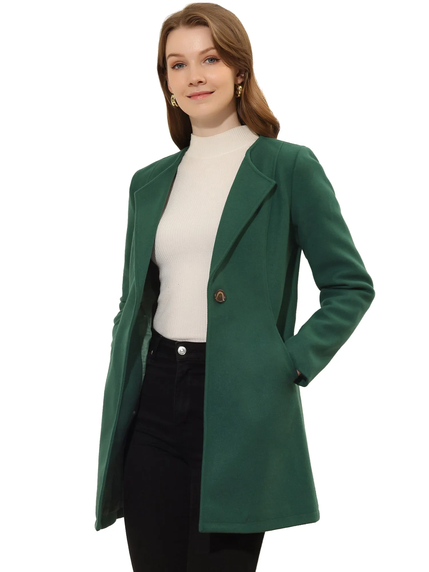 Mid-thigh Collarless Overcoat Single Breasted Outwear Winter Coat