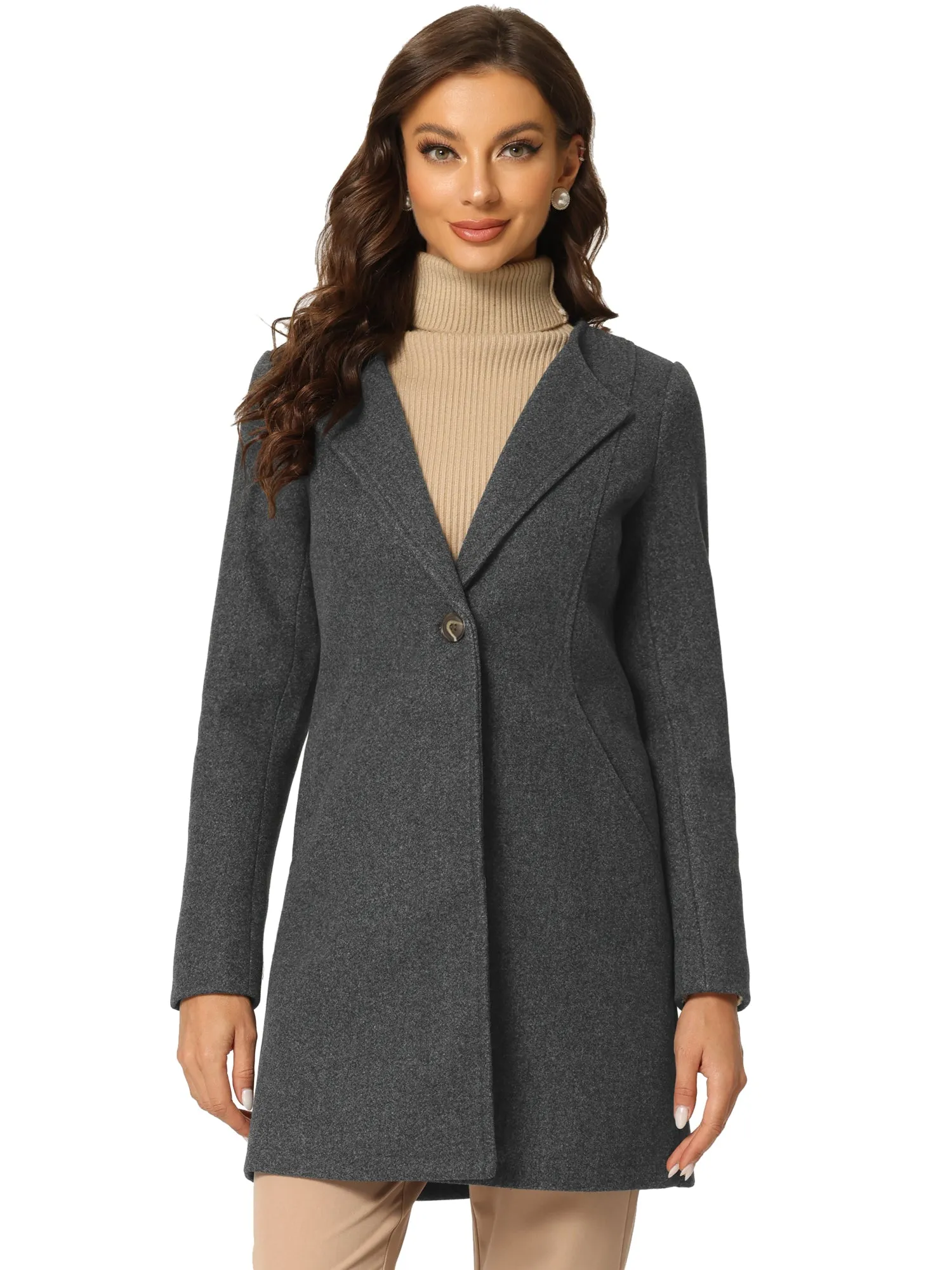 Mid-thigh Collarless Overcoat Single Breasted Outwear Winter Coat