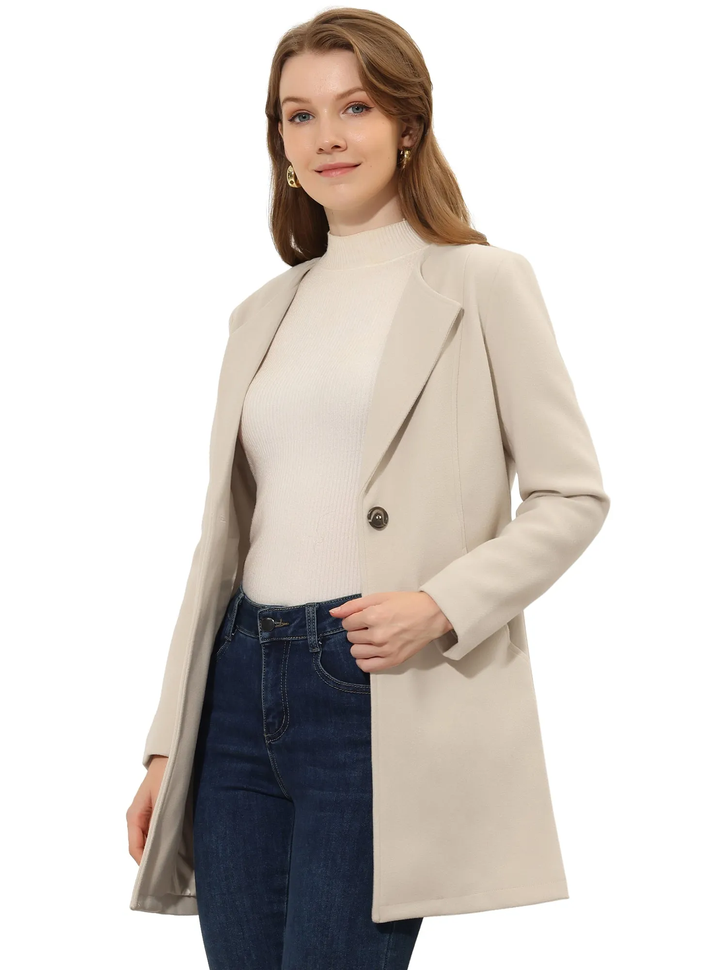 Mid-thigh Collarless Overcoat Single Breasted Outwear Winter Coat