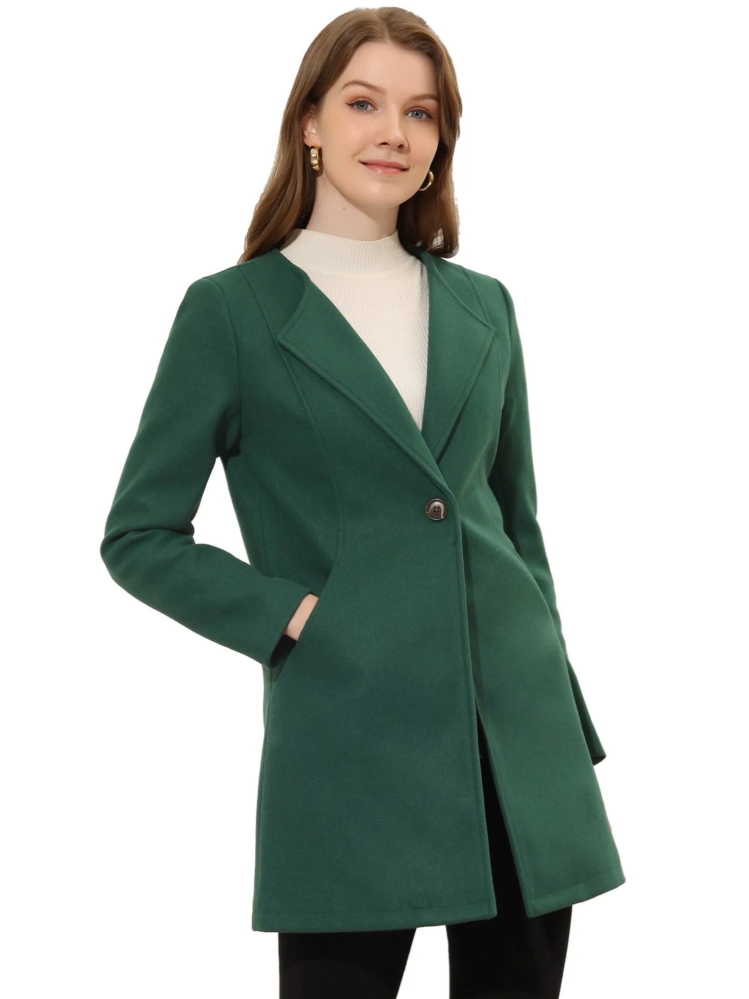 Mid-thigh Collarless Overcoat Single Breasted Outwear Winter Coat