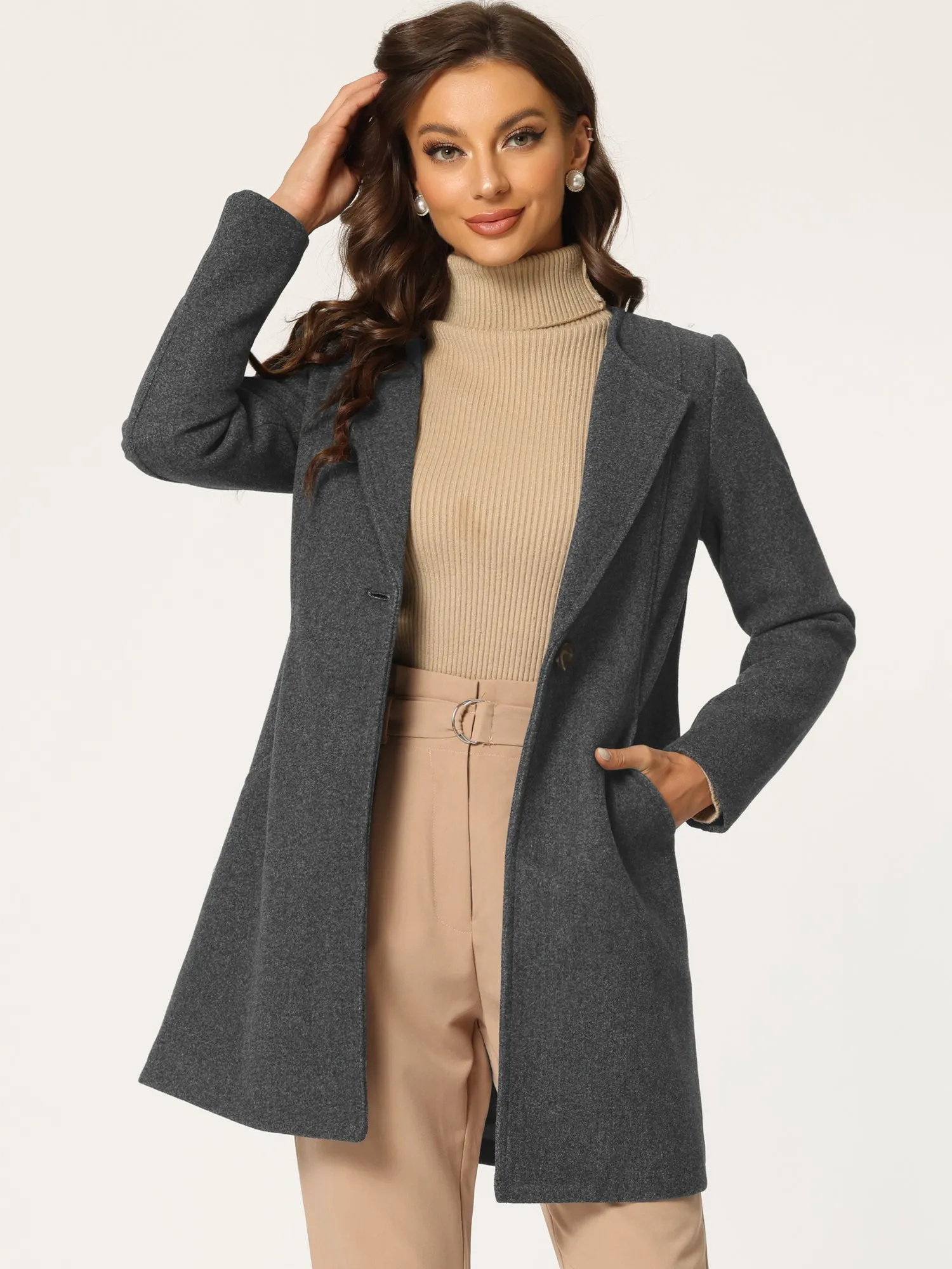 Mid-thigh Collarless Overcoat Single Breasted Outwear Winter Coat