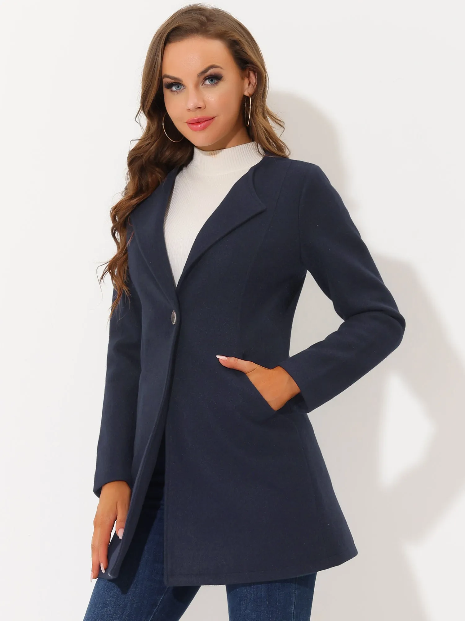 Mid-thigh Collarless Overcoat Single Breasted Outwear Winter Coat