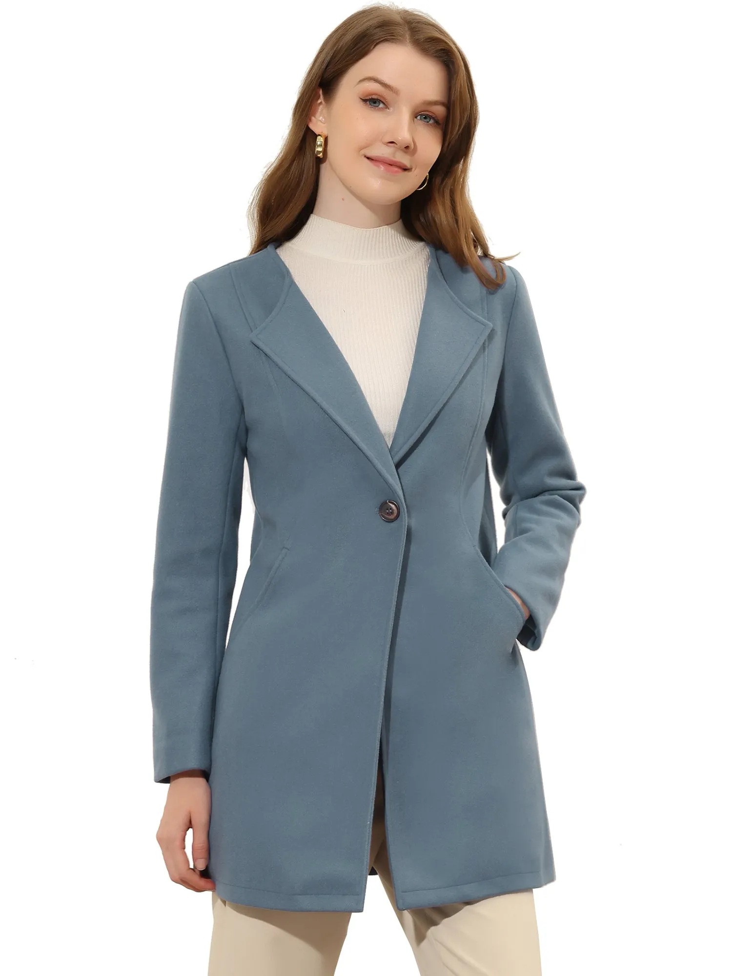 Mid-thigh Collarless Overcoat Single Breasted Outwear Winter Coat