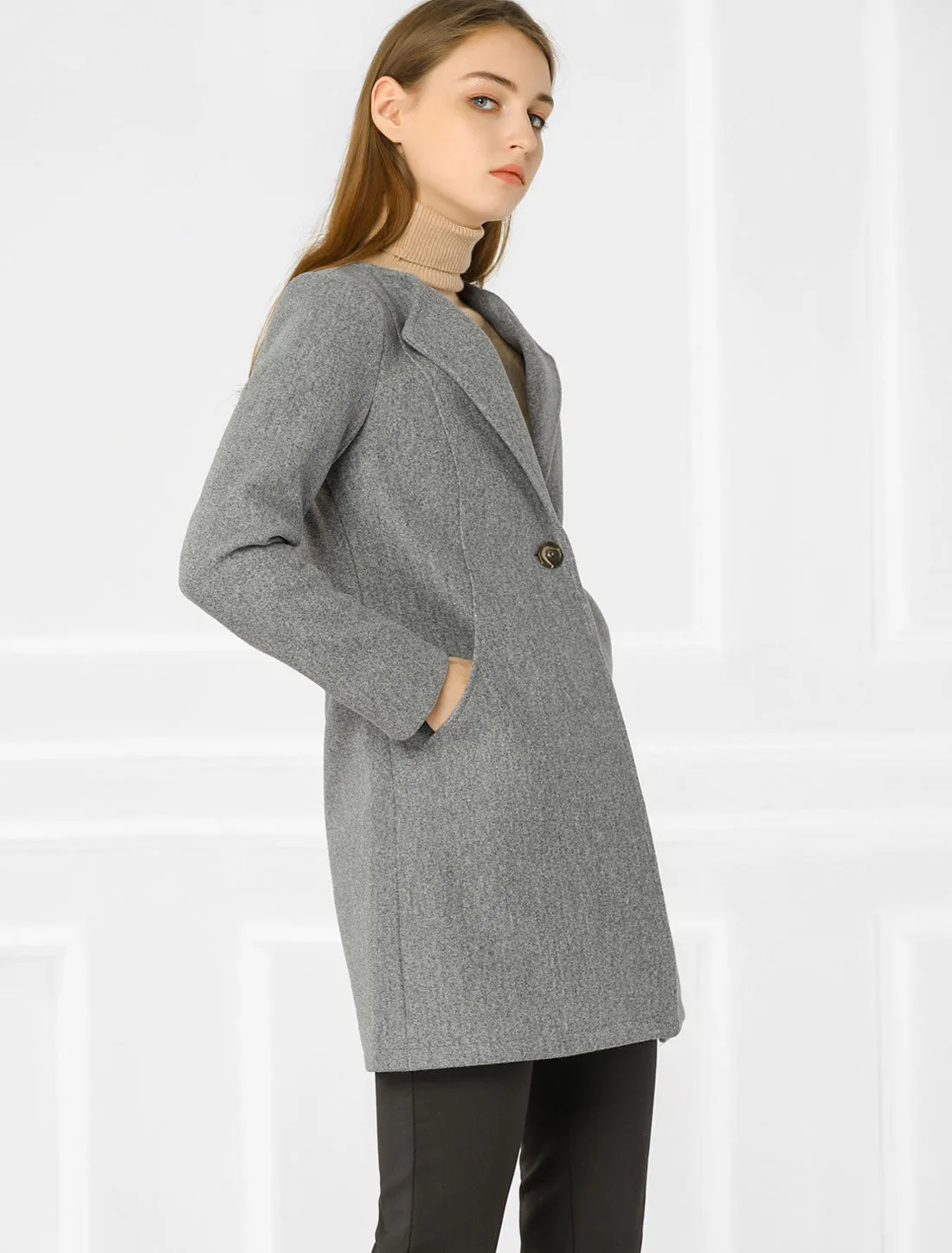 Mid-thigh Collarless Overcoat Single Breasted Outwear Winter Coat