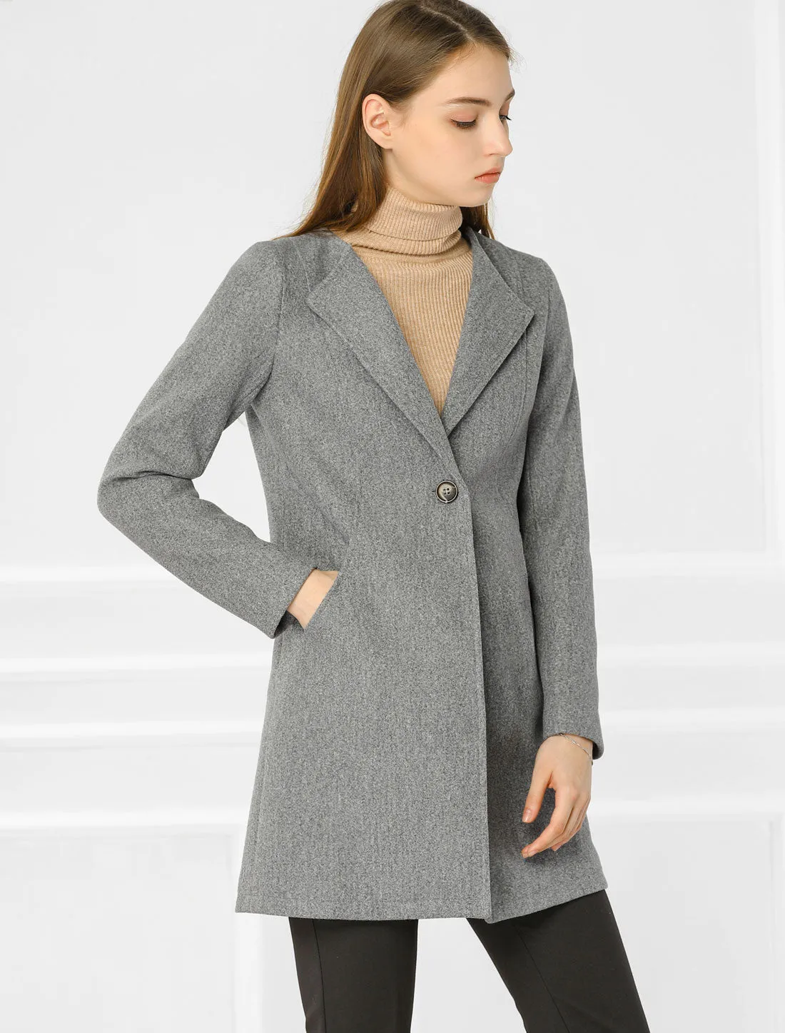 Mid-thigh Collarless Overcoat Single Breasted Outwear Winter Coat