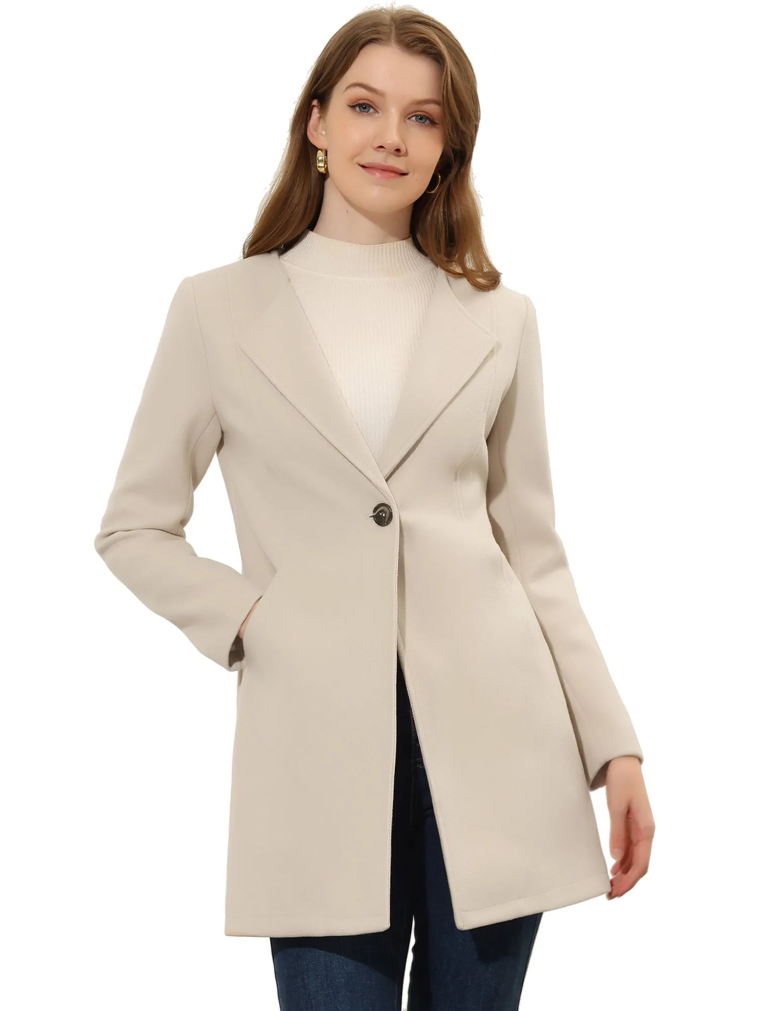 Mid-thigh Collarless Overcoat Single Breasted Outwear Winter Coat