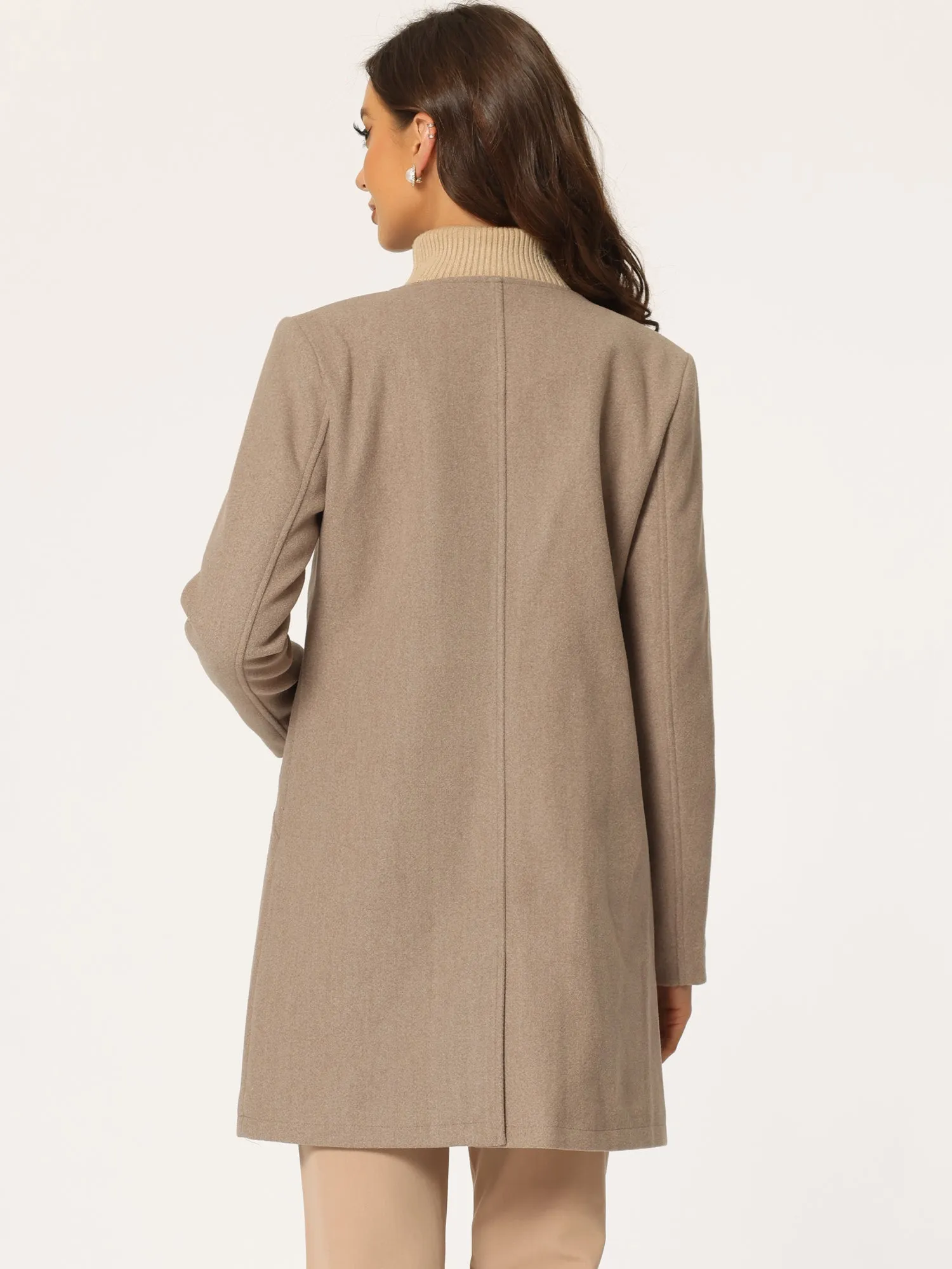 Mid-thigh Collarless Overcoat Single Breasted Outwear Winter Coat