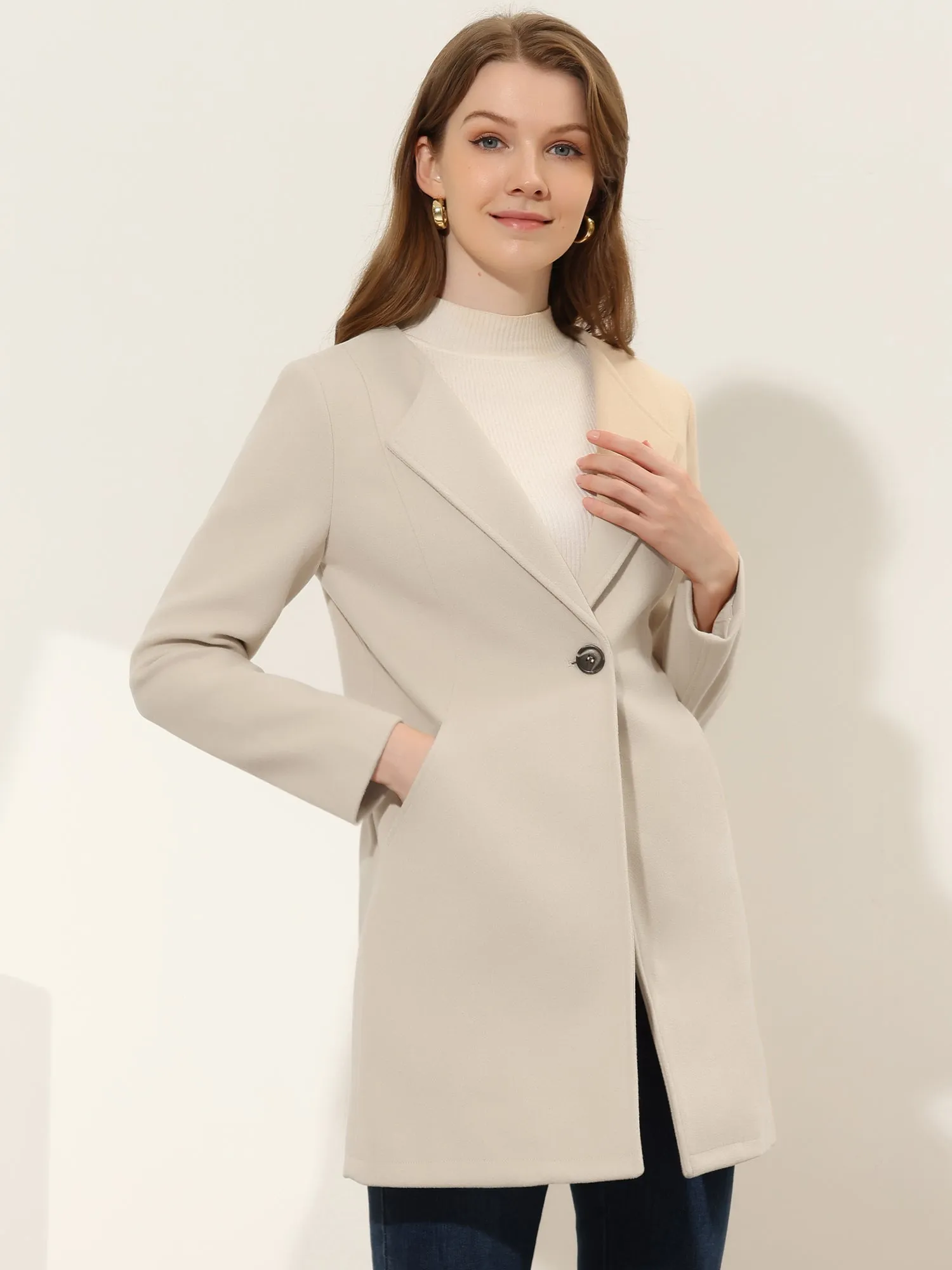 Mid-thigh Collarless Overcoat Single Breasted Outwear Winter Coat