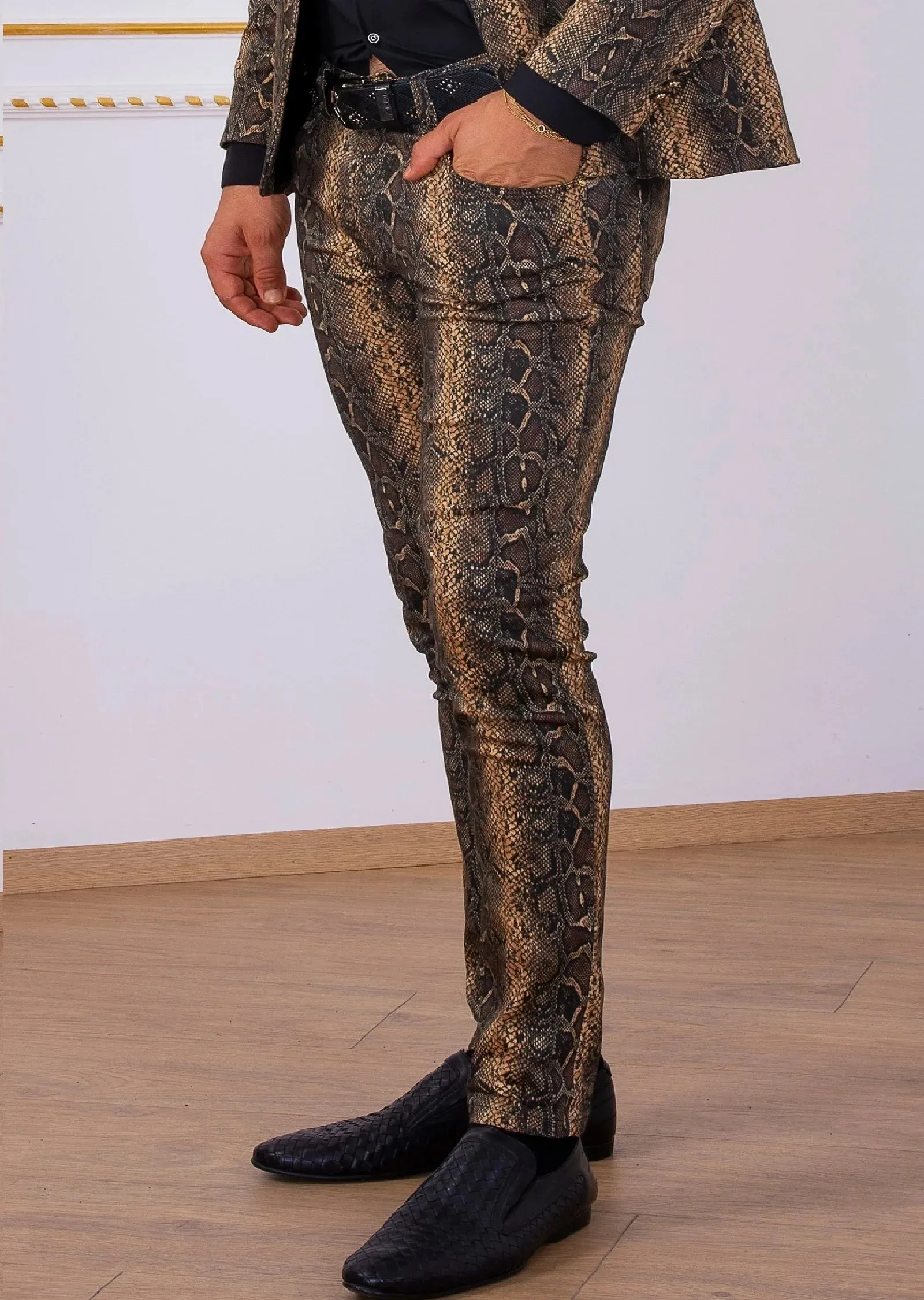 Mondo Black Brown Leopard Luxe Slim Fit Pants