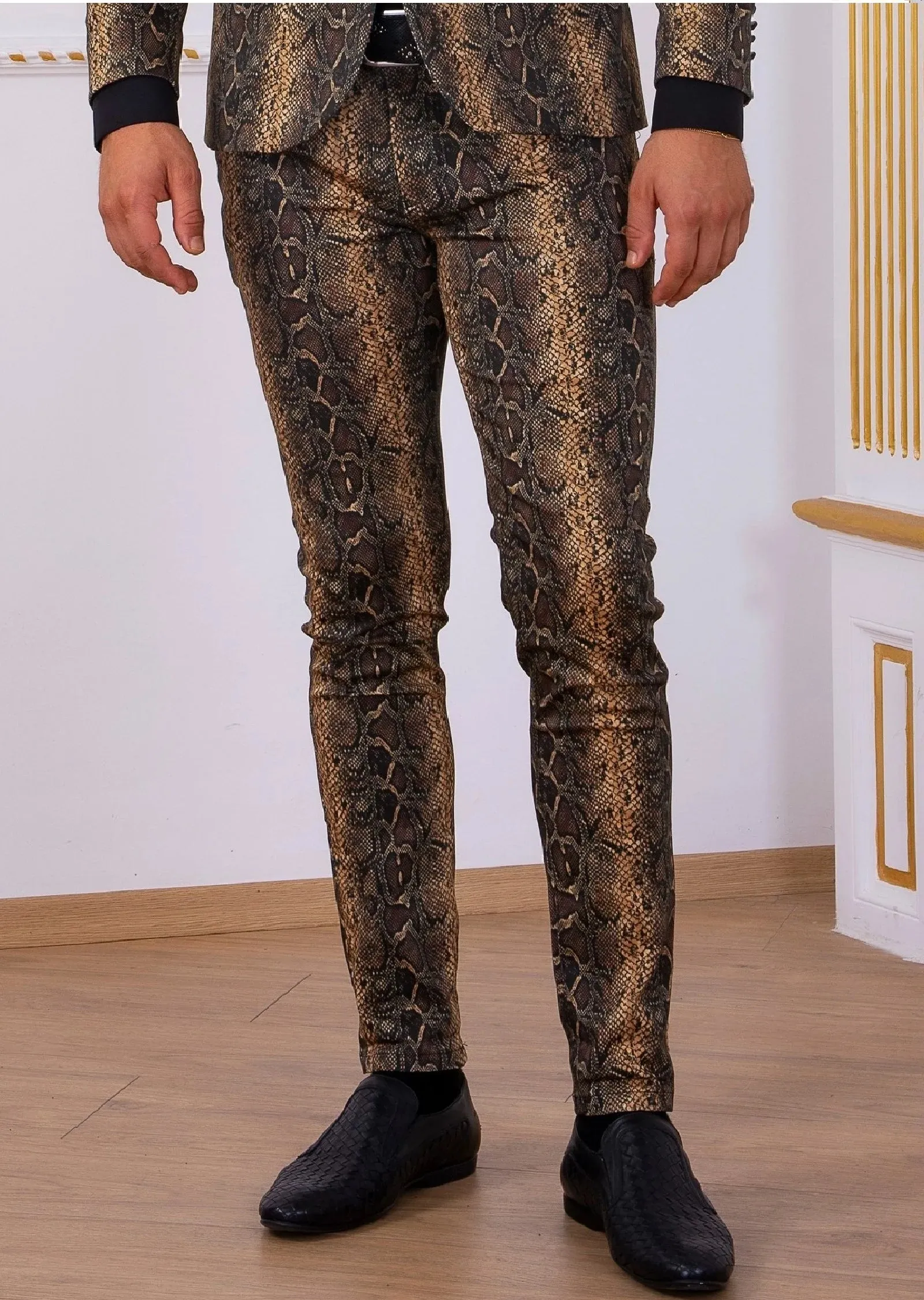 Mondo Black Brown Leopard Luxe Slim Fit Pants