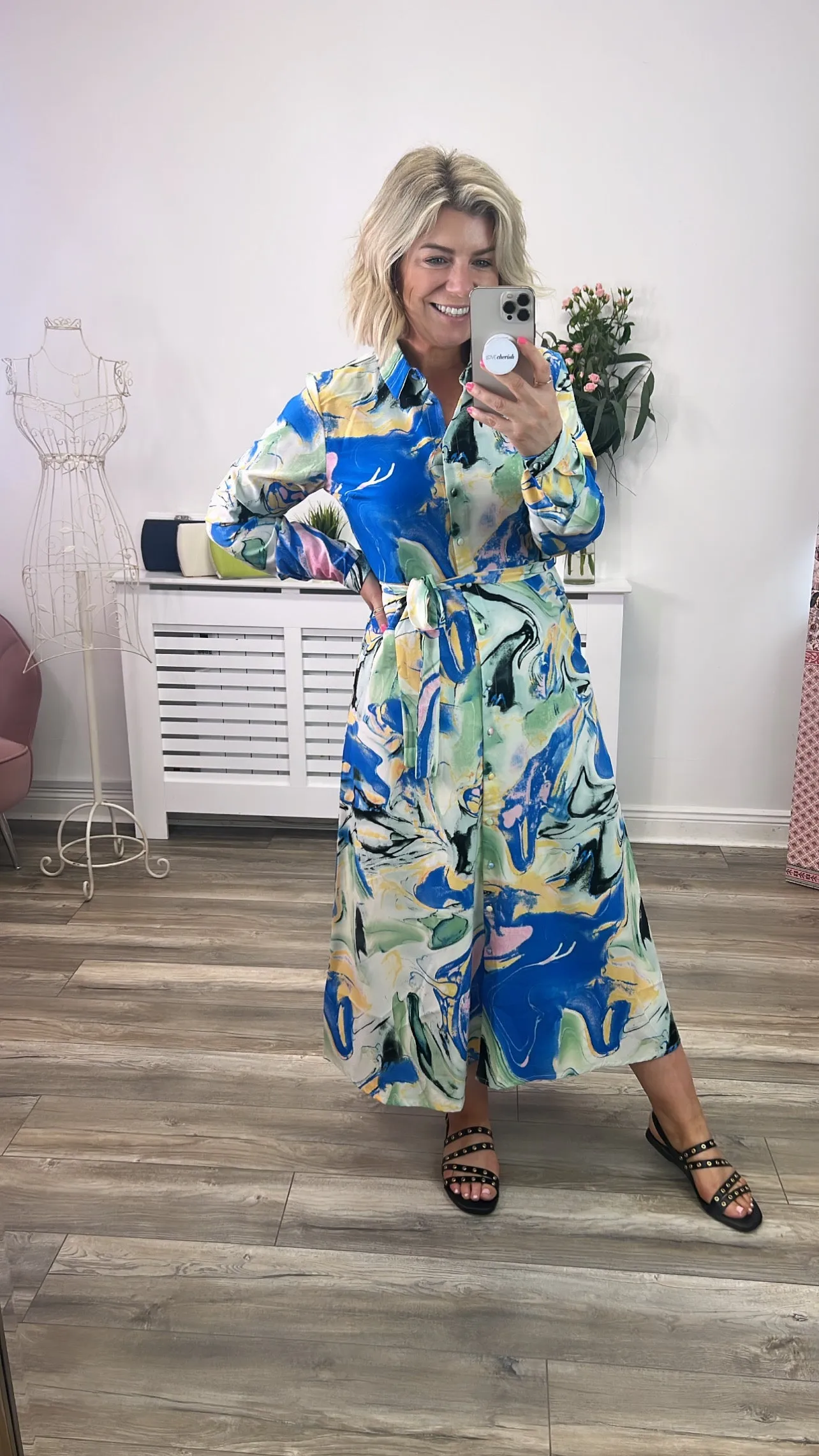 Nasha Midi Shirt Dress (Princess Blue Multi abstract)