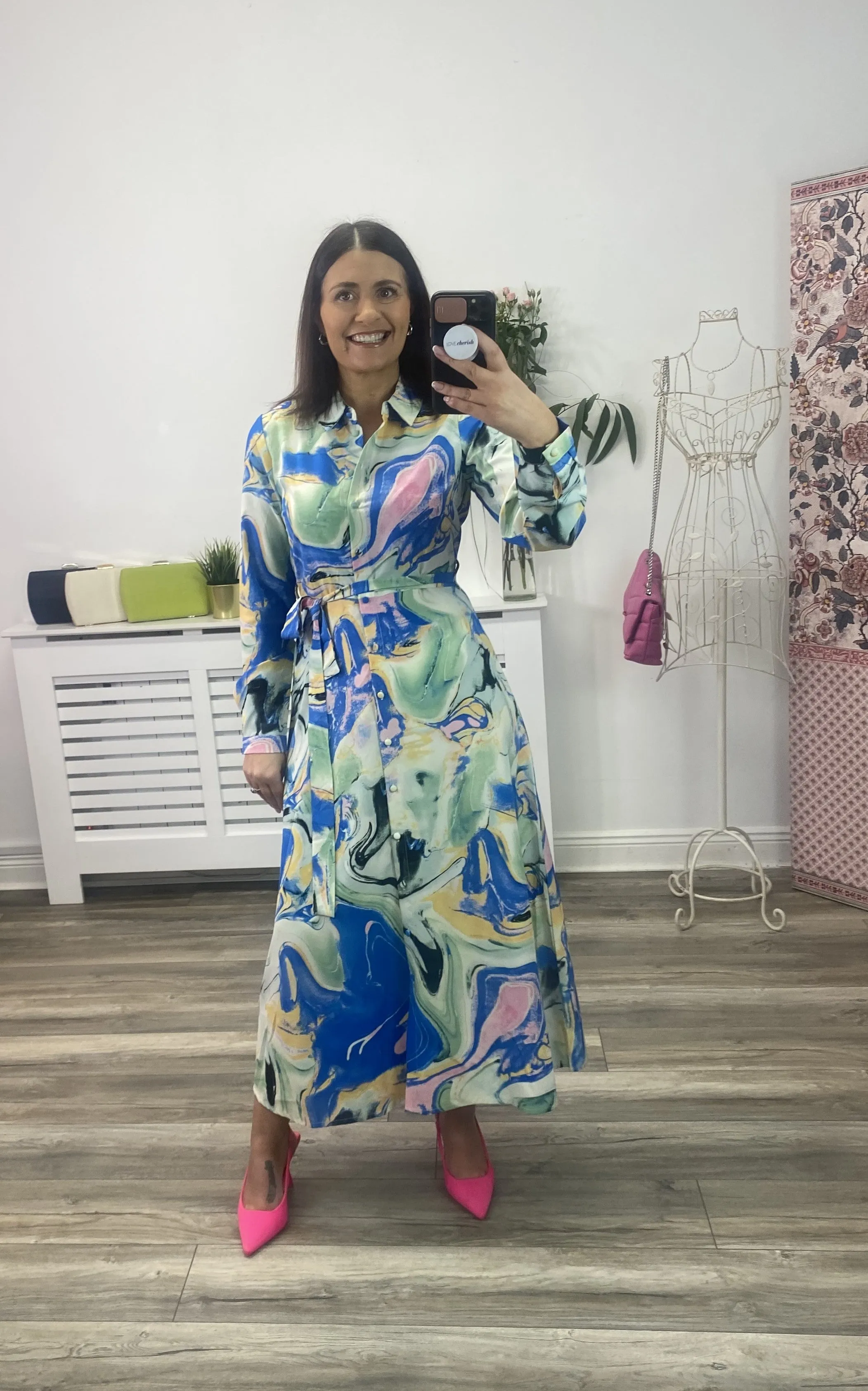 Nasha Midi Shirt Dress (Princess Blue Multi abstract)