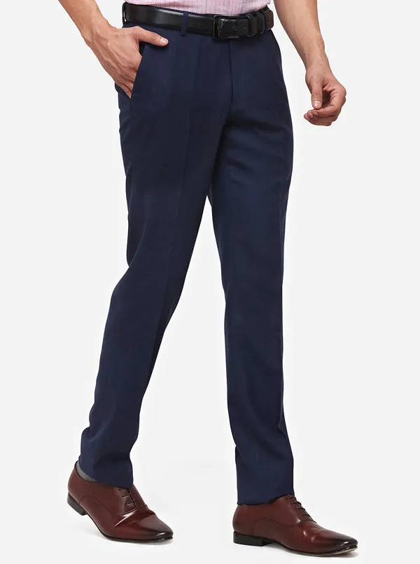 Navy Blue Slim Fit Solid Club Wear Trouser | JB Studio