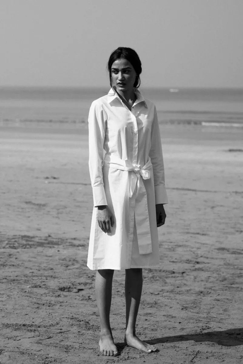 Nina White Poplin Shirt Dress