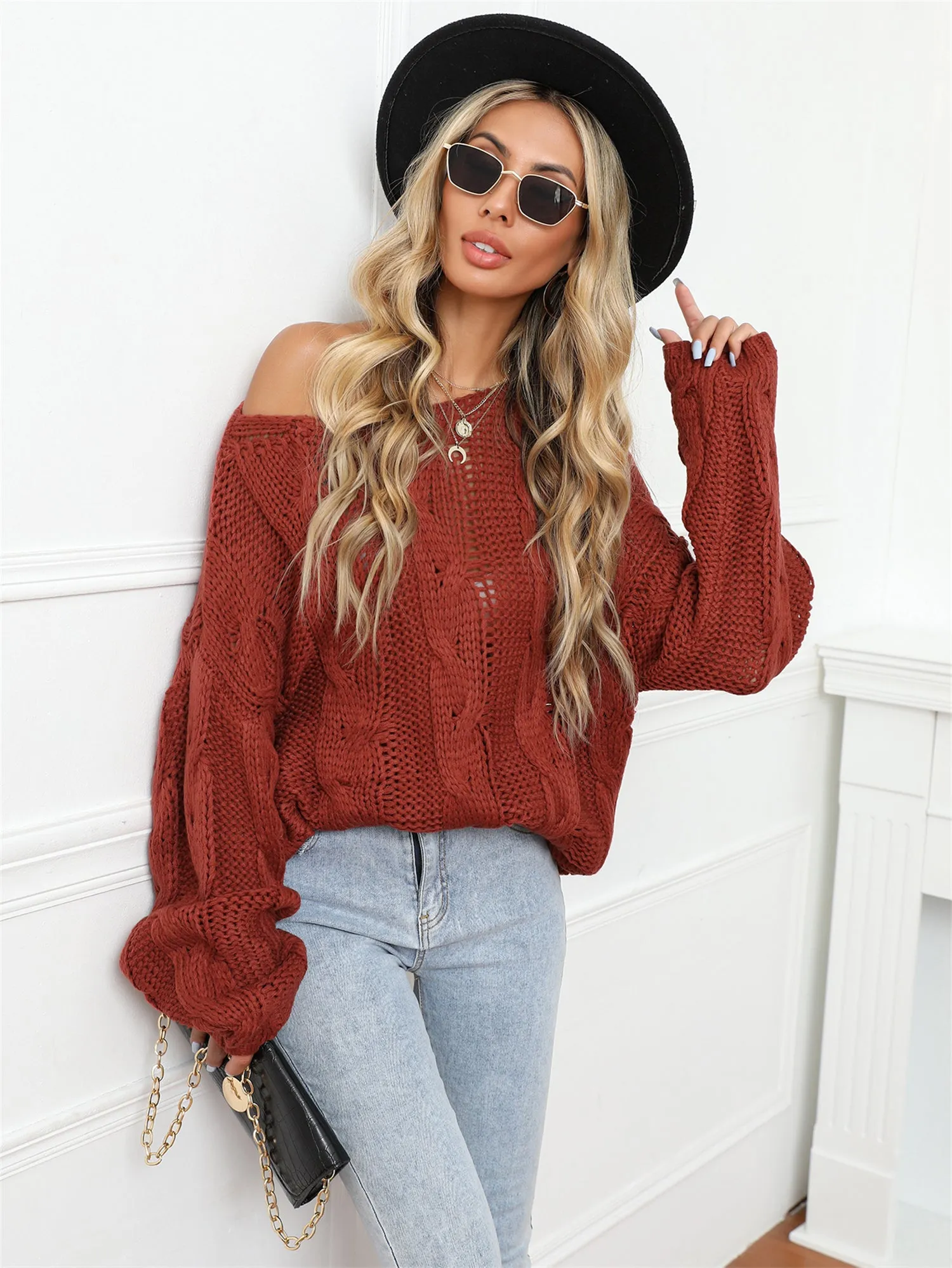 Off Shoulder Loose Casual Women Sweater Wholesale