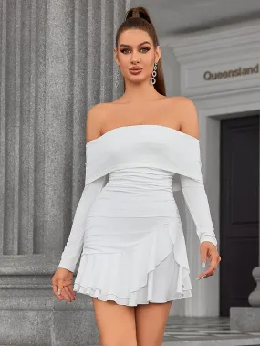 Off Shoulder Ruched Asymmetrical Hem Dress