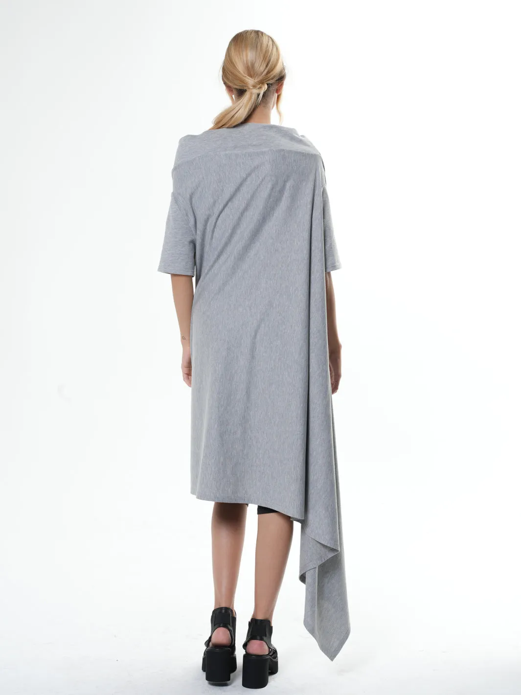 Oversize Open Shoulder Gray Dress