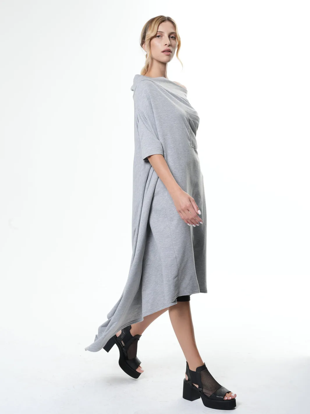 Oversize Open Shoulder Gray Dress