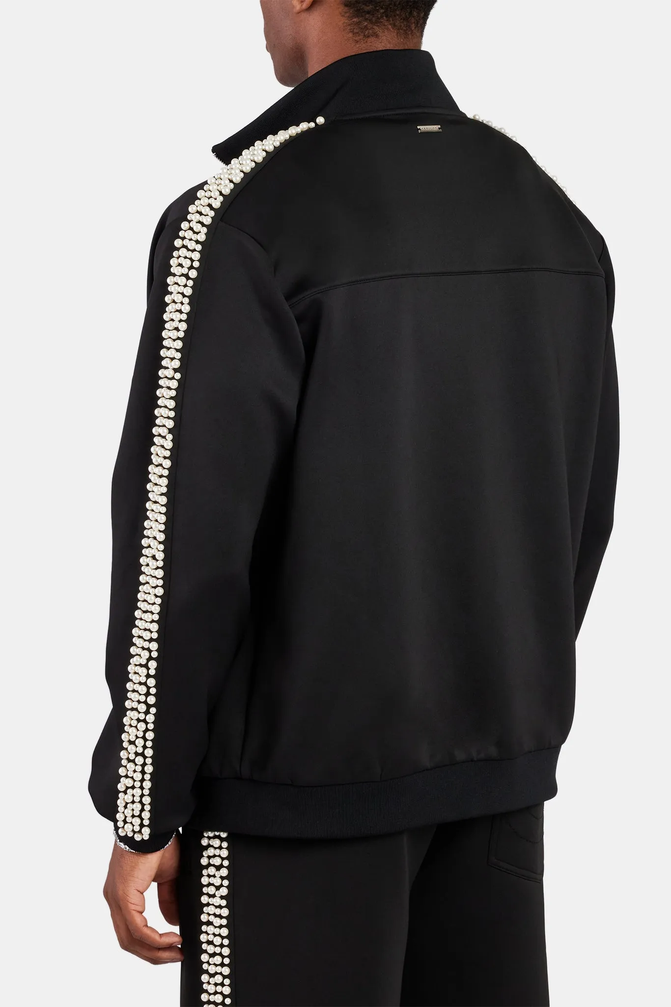 Pearl Detail Track Jacket  - Black