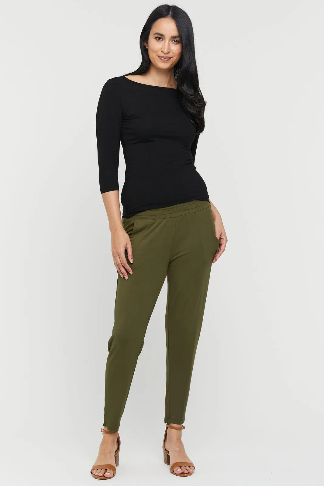 Peggy Bamboo Maternity Trouser - Dark Olive