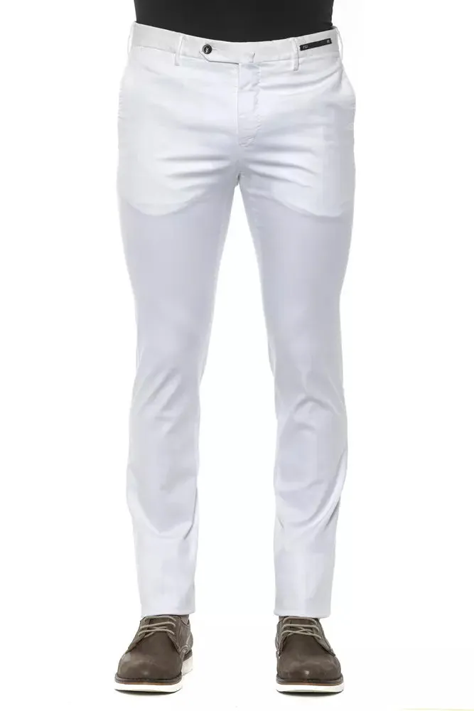 PT Torino White Cotton Slim Mens Trouser