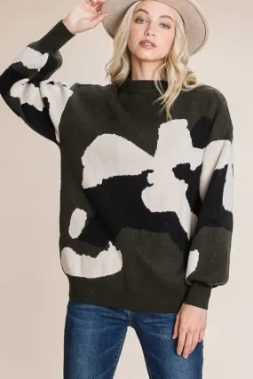 Quinn Camo Pattern Puff Sleeve Sweater