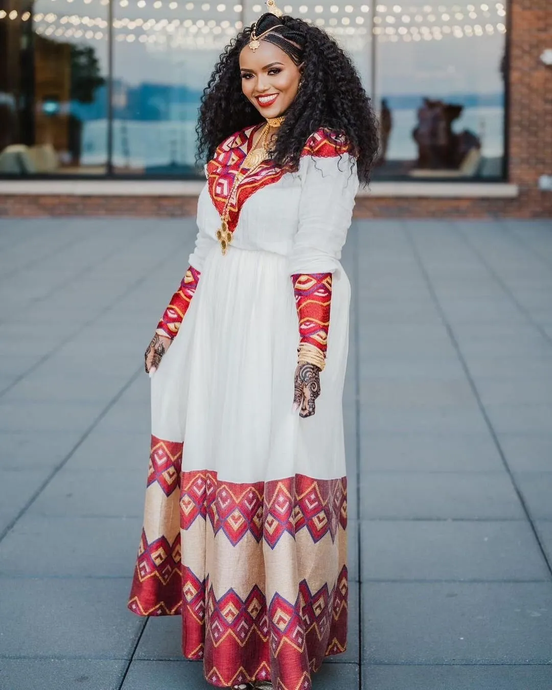 Red Habesha Dress with Vibrant Pattern Design Habesha Kemis Habesha Libs es00139