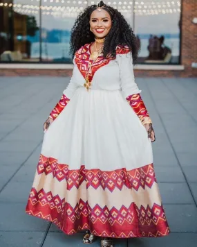 Red Habesha Dress with Vibrant Pattern Design Habesha Kemis Habesha Libs es00139