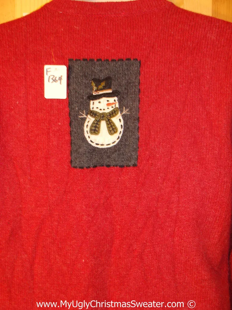 Red Tacky Christmas Sweater with Snowmen and Snowflakes (f1364)