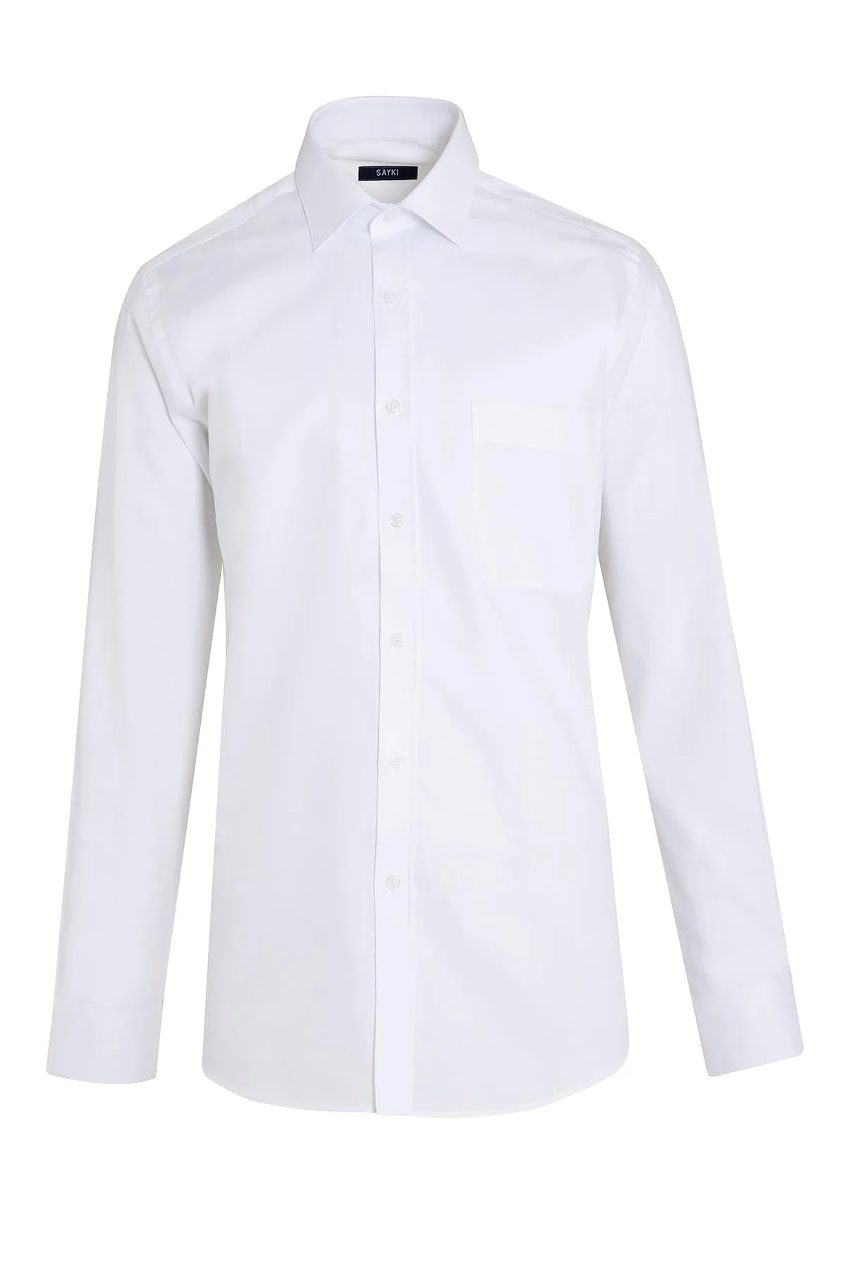 Regular Fit Long Sleeve Cotton White Dress Shirt