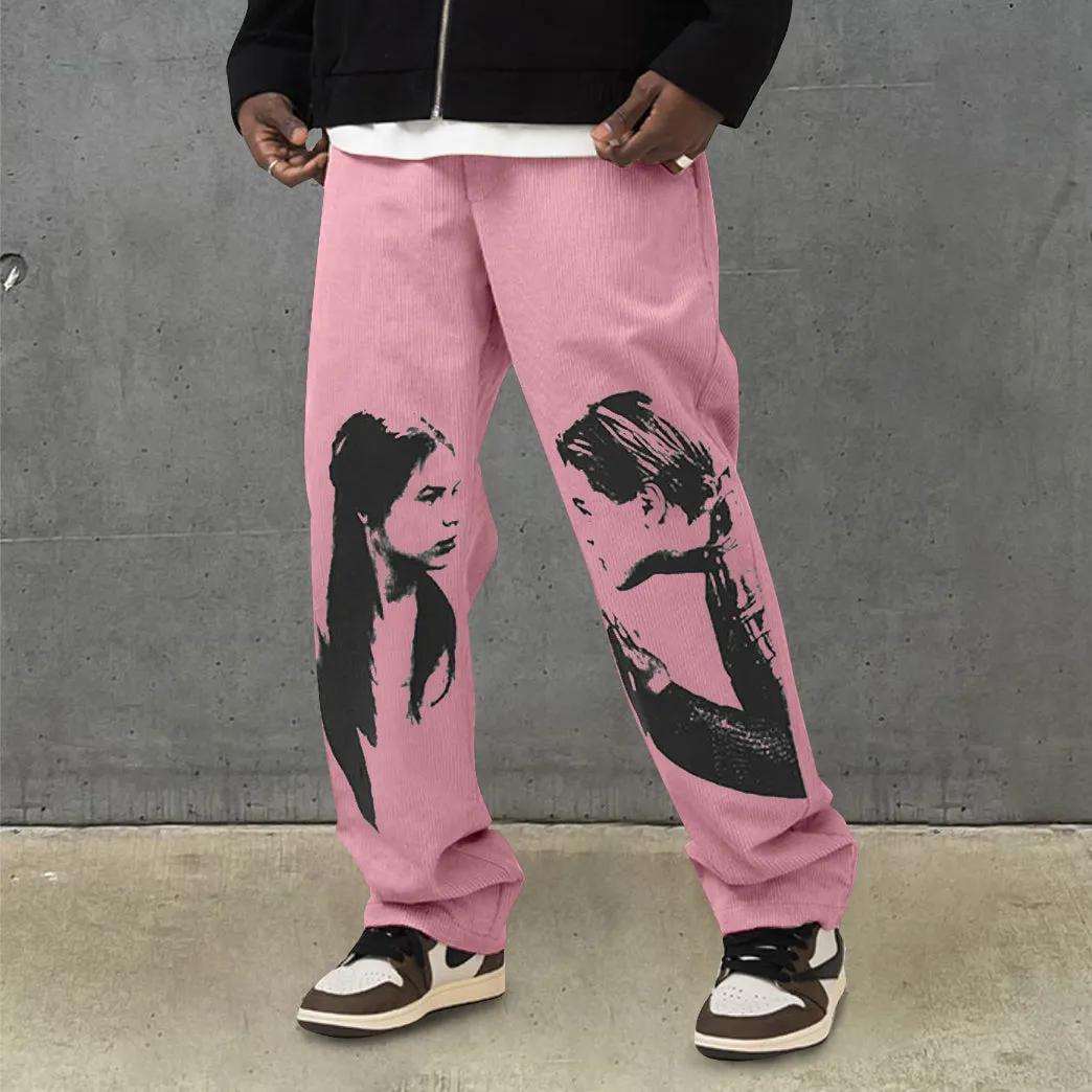 Retro printed hip-hop street corduroy trousers