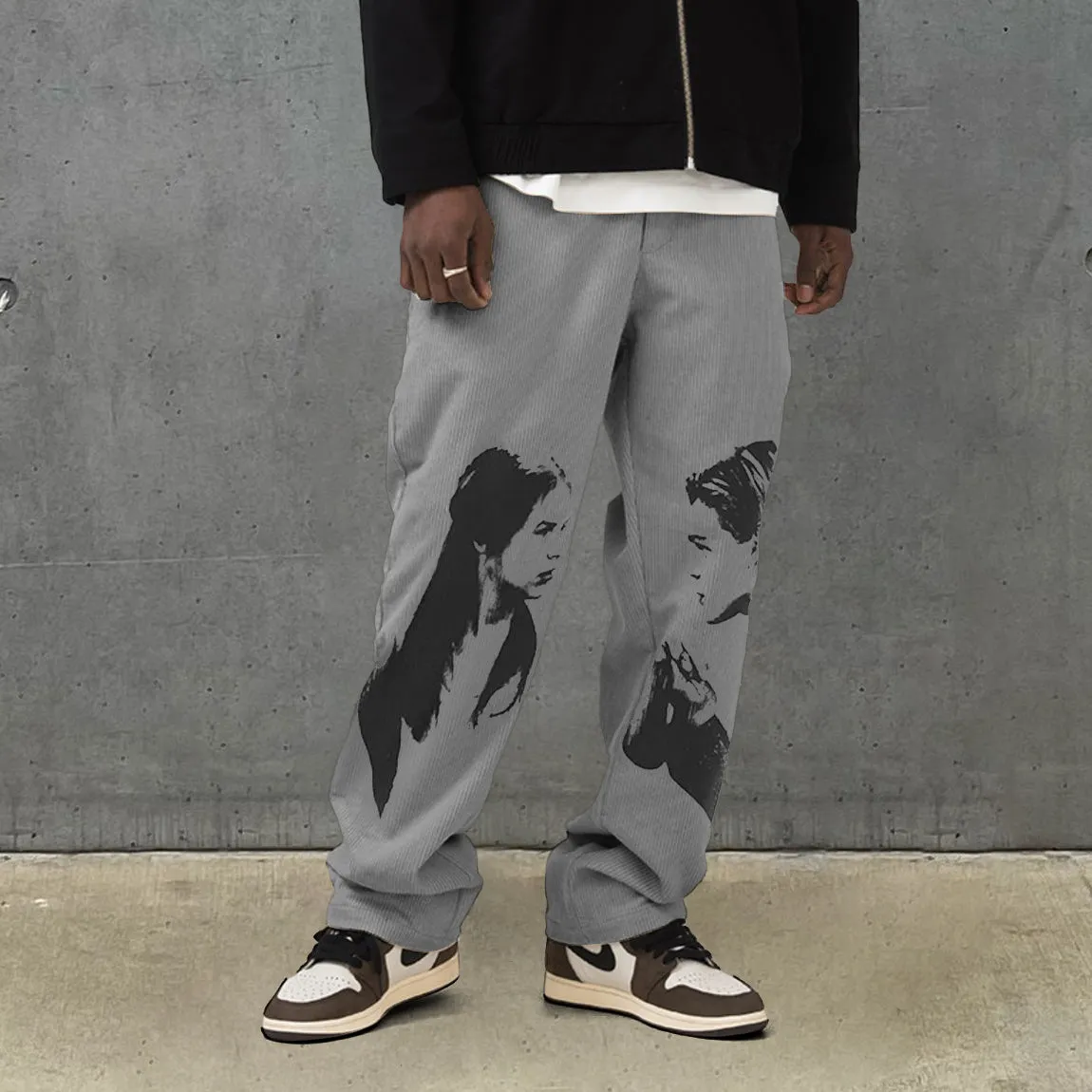 Retro printed hip-hop street corduroy trousers