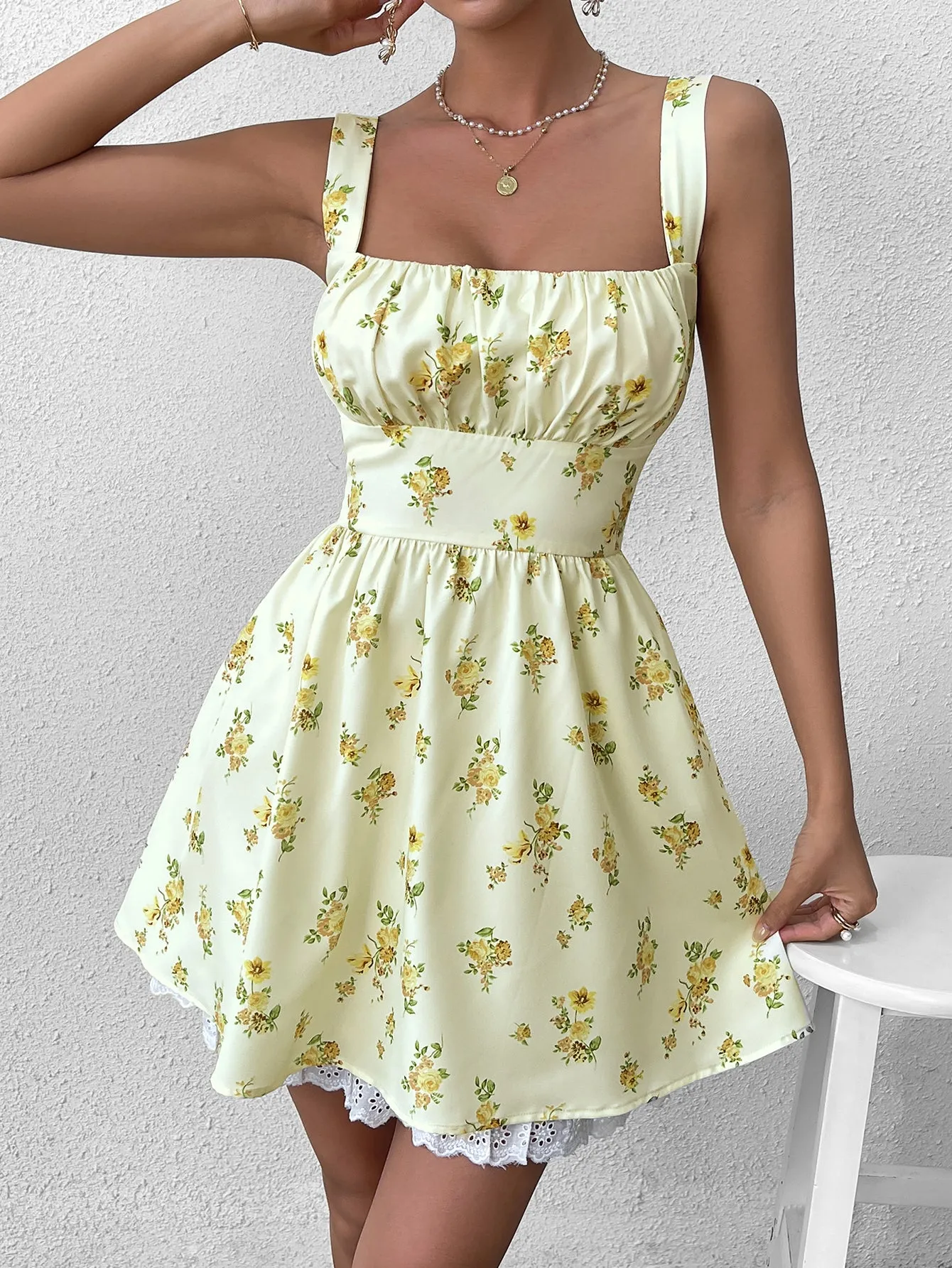 Ruched Bust Floral Print Cami Dress