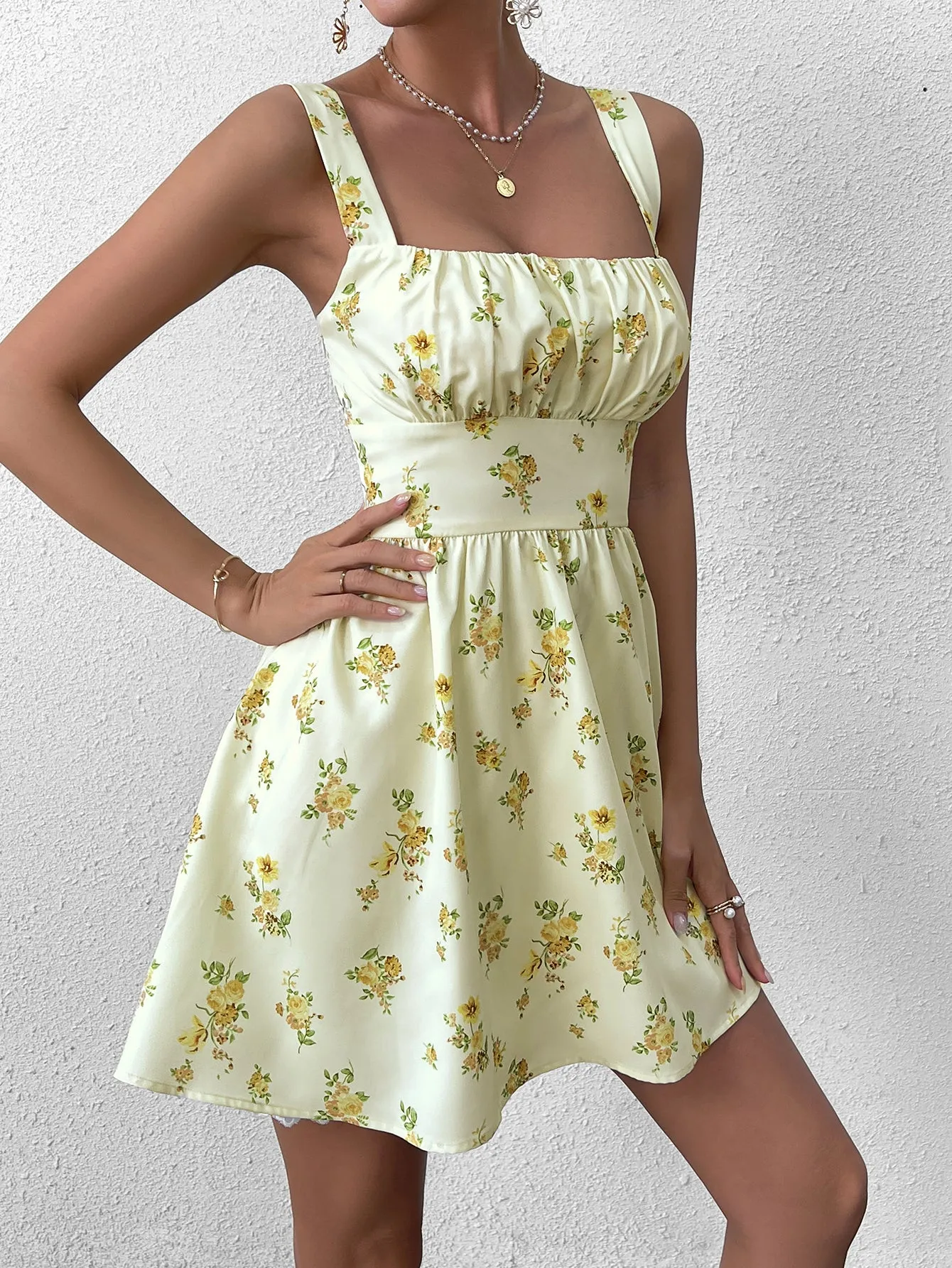 Ruched Bust Floral Print Cami Dress