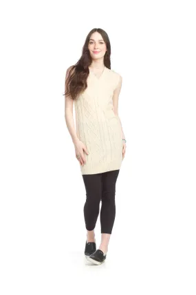 SD15410 CREAM Cable Knit Lightweight Sleeveless Sweater Dress