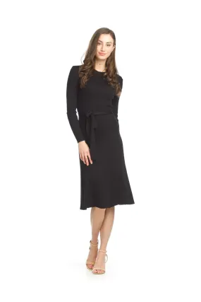 SD15416 BLACK Ribbed Viscose Blend Flare Sweater Dress