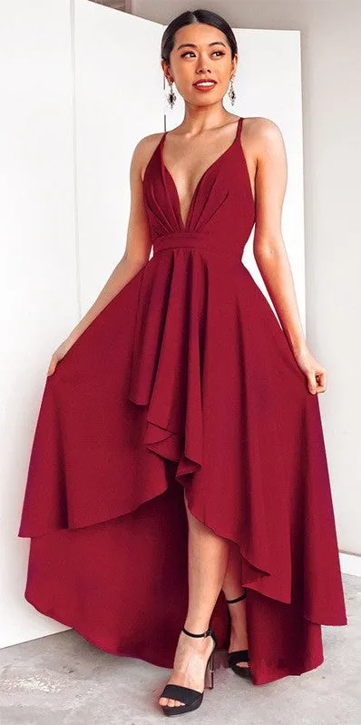 Sexy High Low Spaghetti Straps Red Homecoming Dress