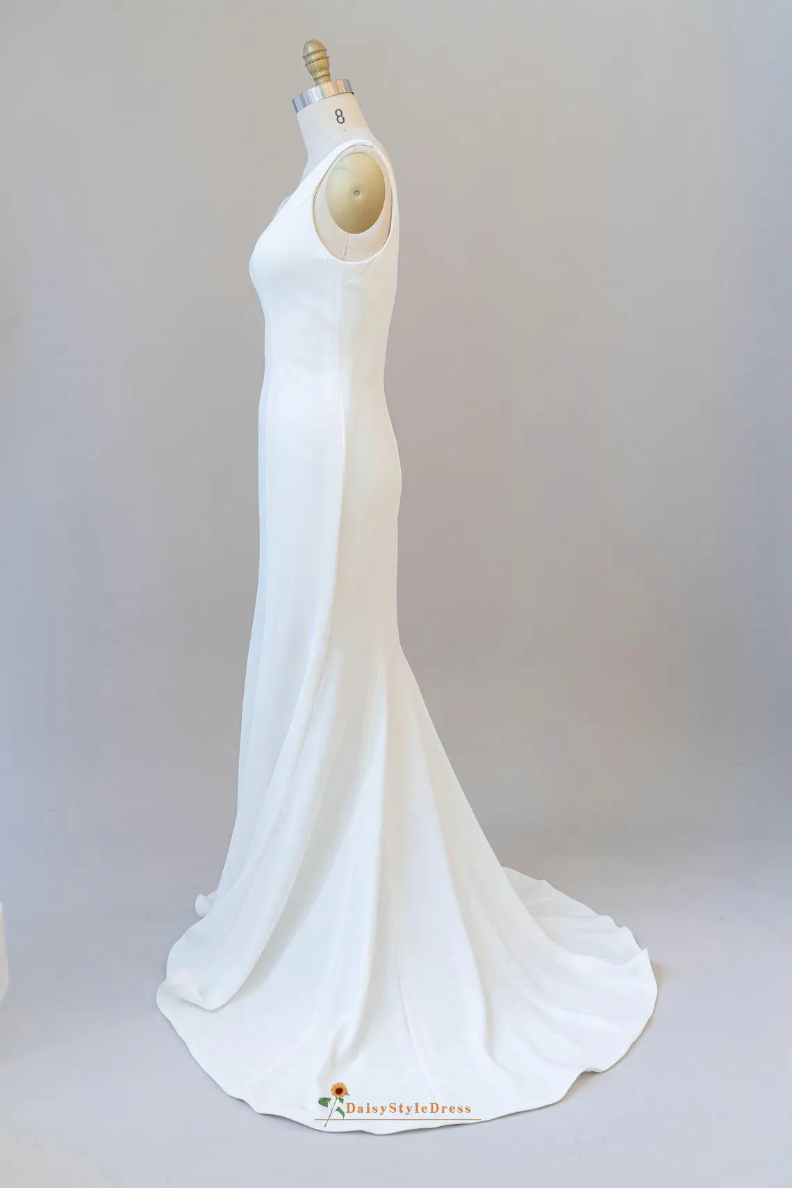 Simple Fitted V-neck Slit Wedding Dress