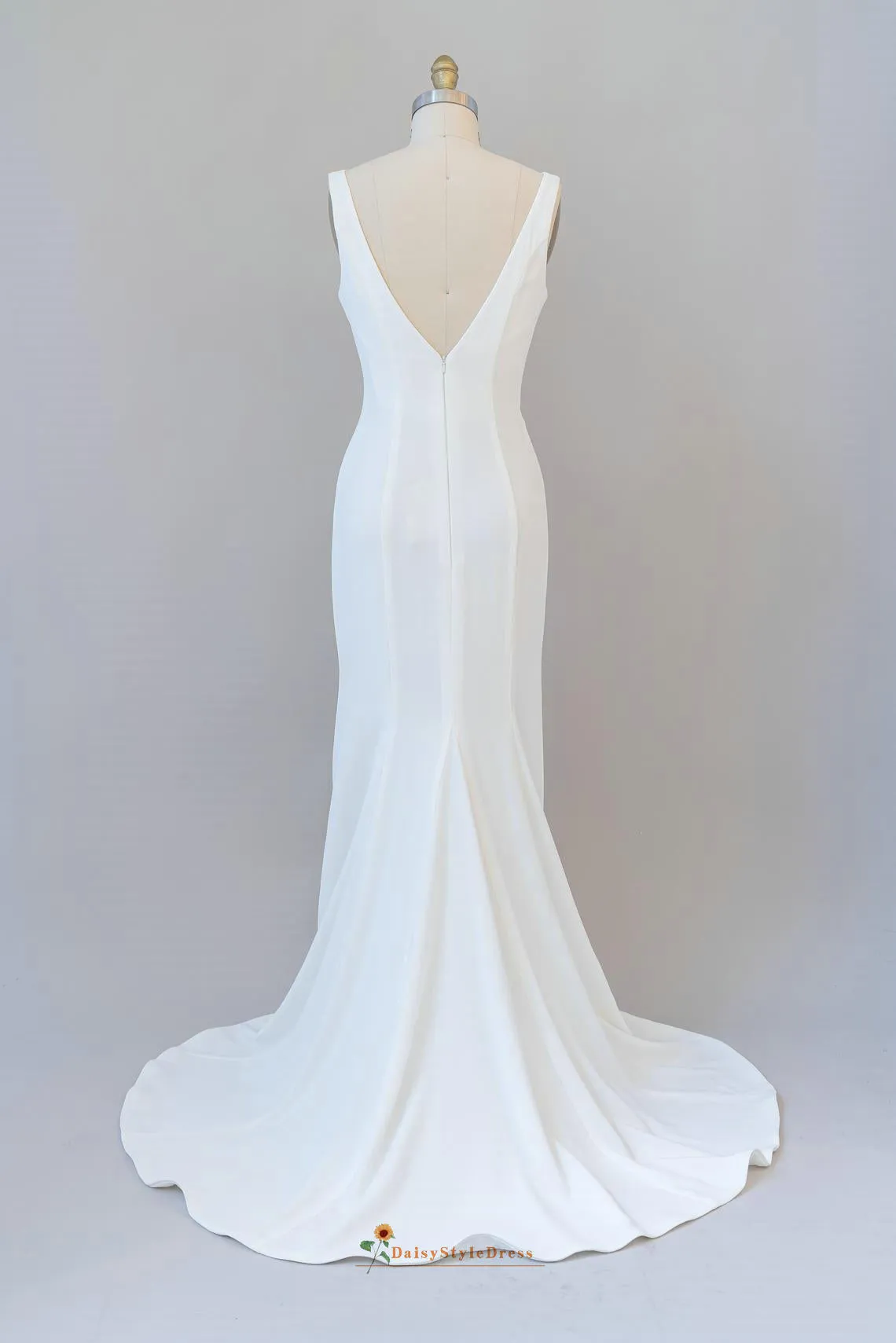 Simple Fitted V-neck Slit Wedding Dress