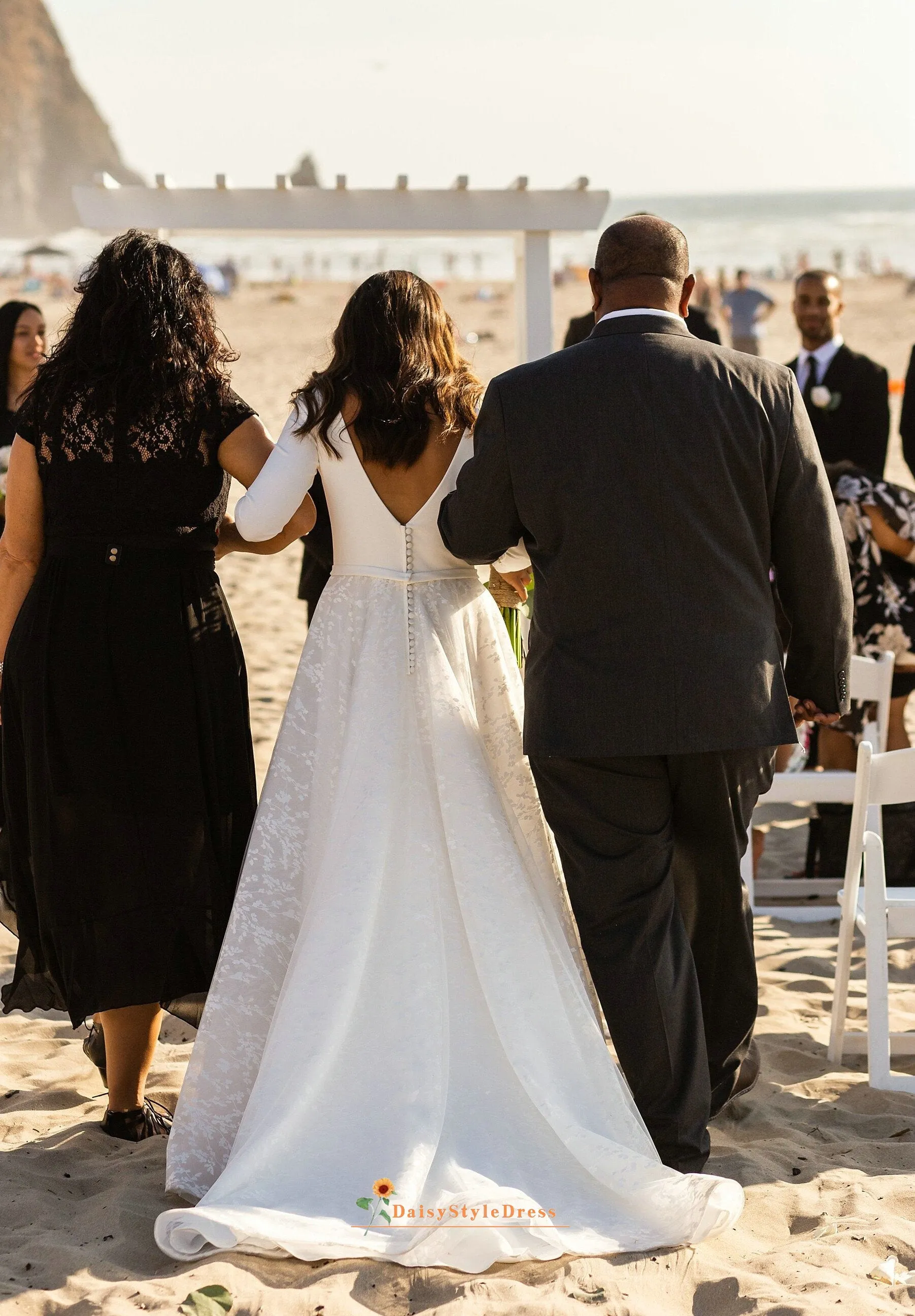 Simple Long Sleee Beach Wedding Dress