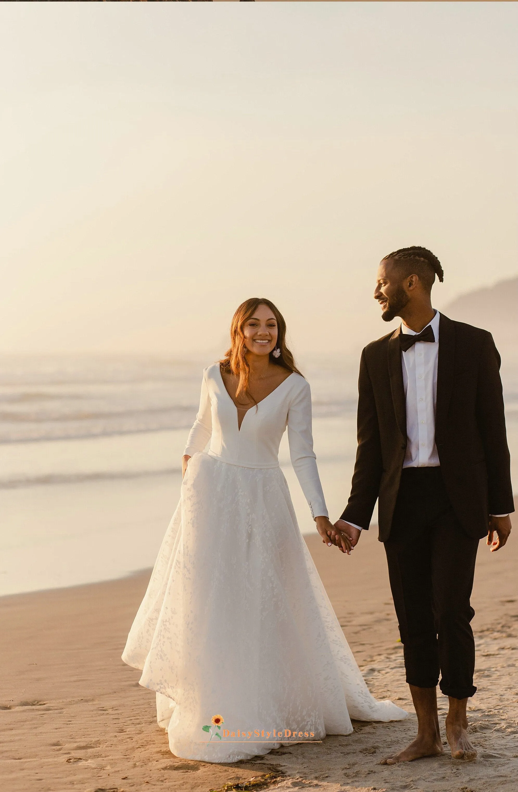 Simple Long Sleee Beach Wedding Dress