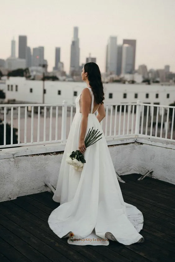 Simple Sexy Back Outdoor Wedding Dress