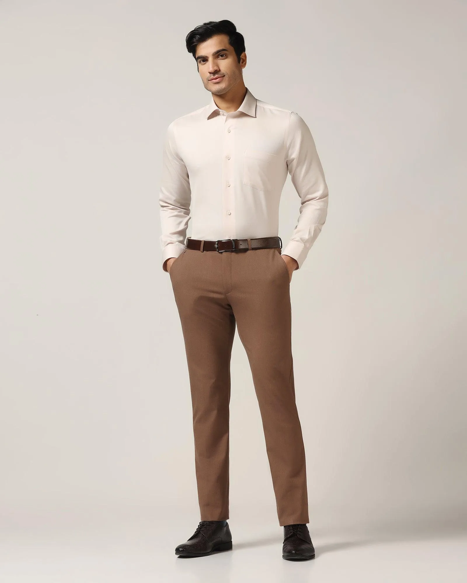 Slim Fit B-91 Formal Mid Brown Solid Trouser - Davidson