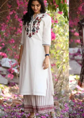 Smriti Embroidered Cream Cotton Slub Kurta