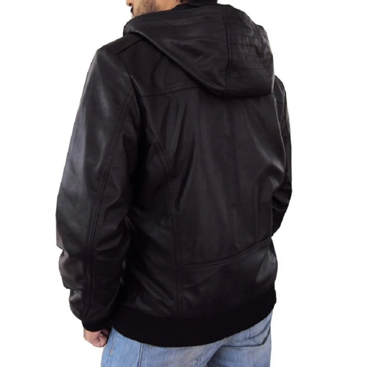 Solo Bomber Jacket With Fixed Hoodie in Black Color - Leather Jacket